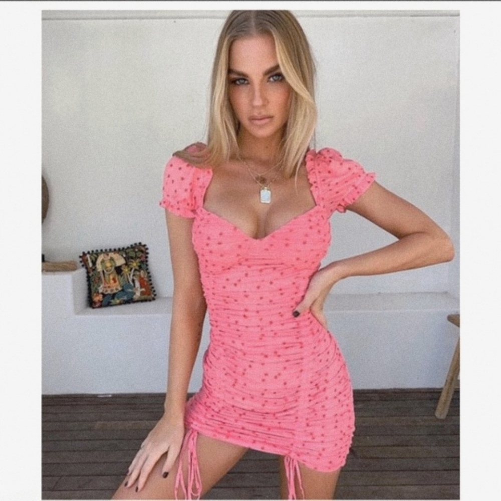 Tiger Mist Pink Ruched Mini Dress